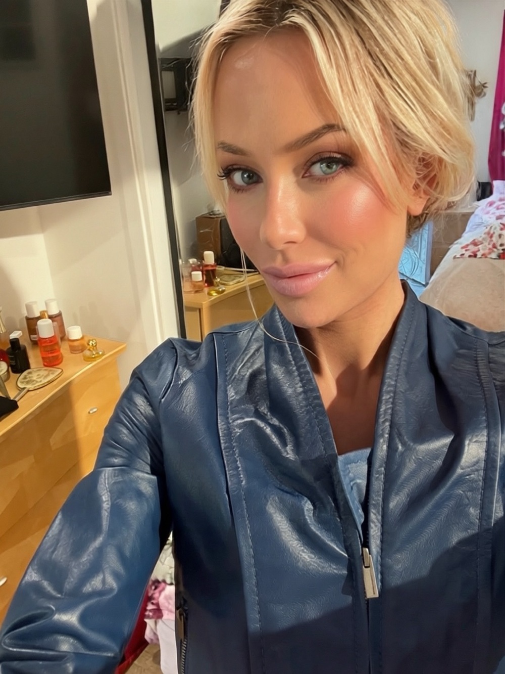 BCBGMaxAzria Navy Blue Leather Jacket - Sleek Zip Front